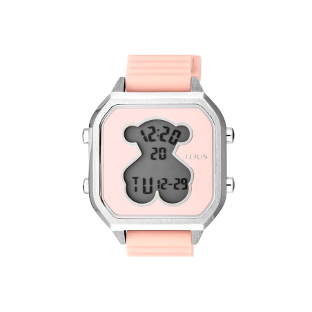 Reloj Tous digital D-Bear Teen de acero con correa de silicona rosa 100350385