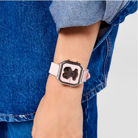 Reloj Tous digital D-Bear Teen de acero con correa de silicona rosa 100350385