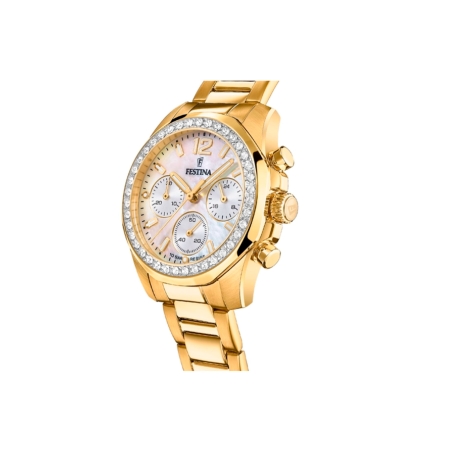 Reloj Festina mujer Rainbow esfera beige circonitas correa dorada F20609/1