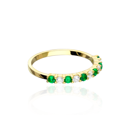 Anillo Oro 18k "Classic" Circonitas Verdes Blancas