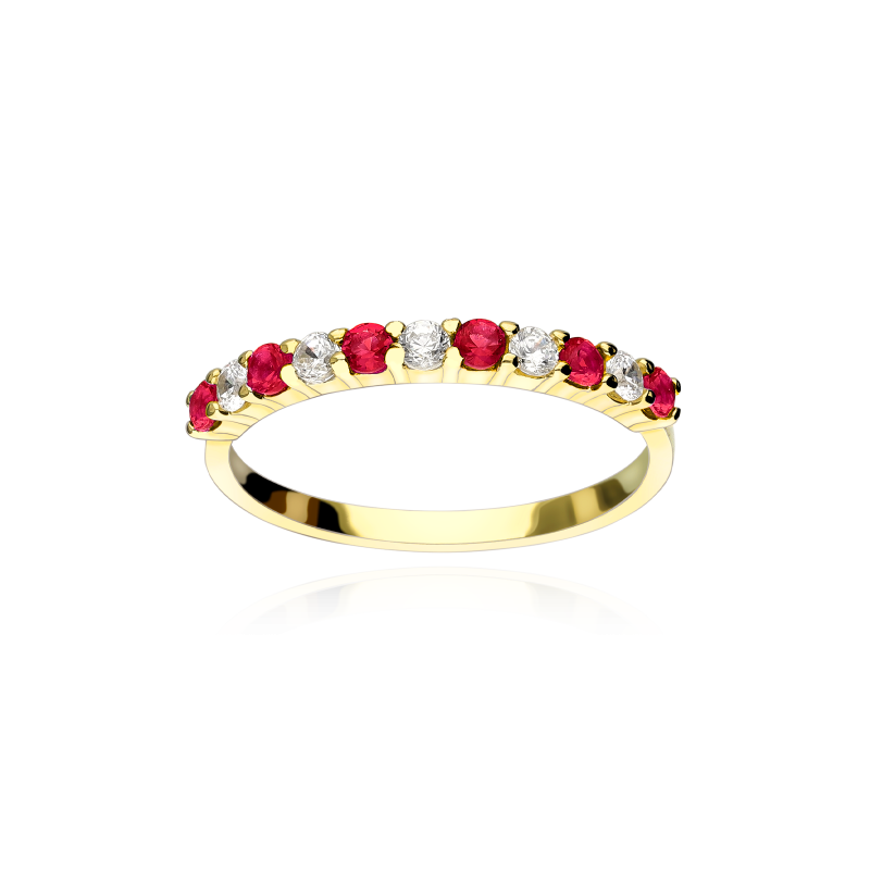 Anillo Oro 18k "Classic" Circonitas Rojas Blancas