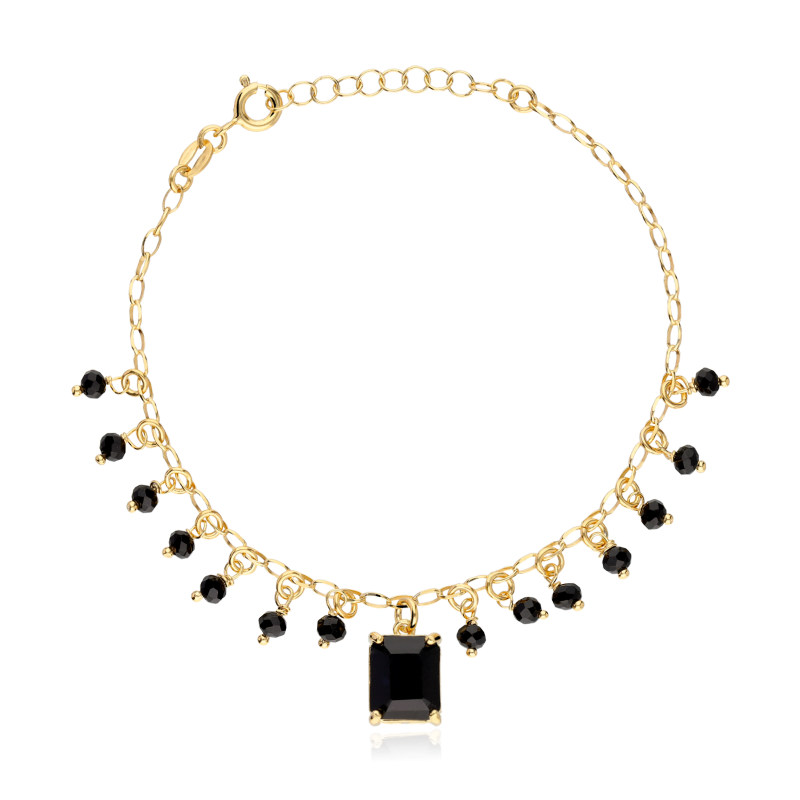 Pulsera "Black" Plata primera ley baño Oro 18k