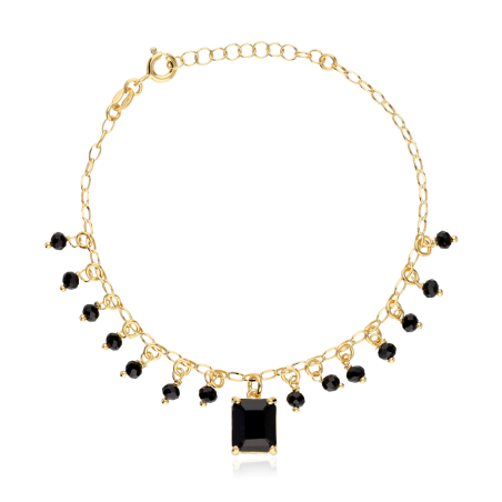 Pulsera "Black" Plata primera ley baño Oro 18k