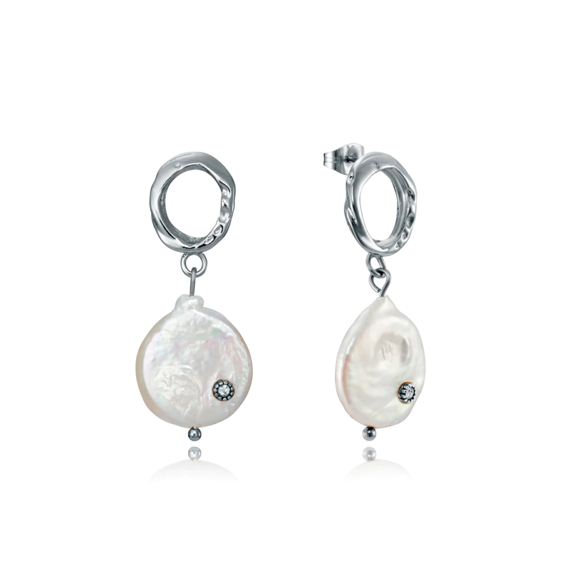 Pendientes Viceroy Chic de acero en forma de aro y perla natural 15070E01010