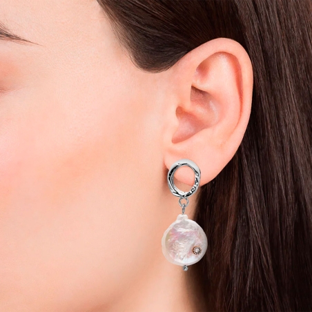 Pendientes Viceroy Chic de acero en forma de aro y perla natural 15070E01010