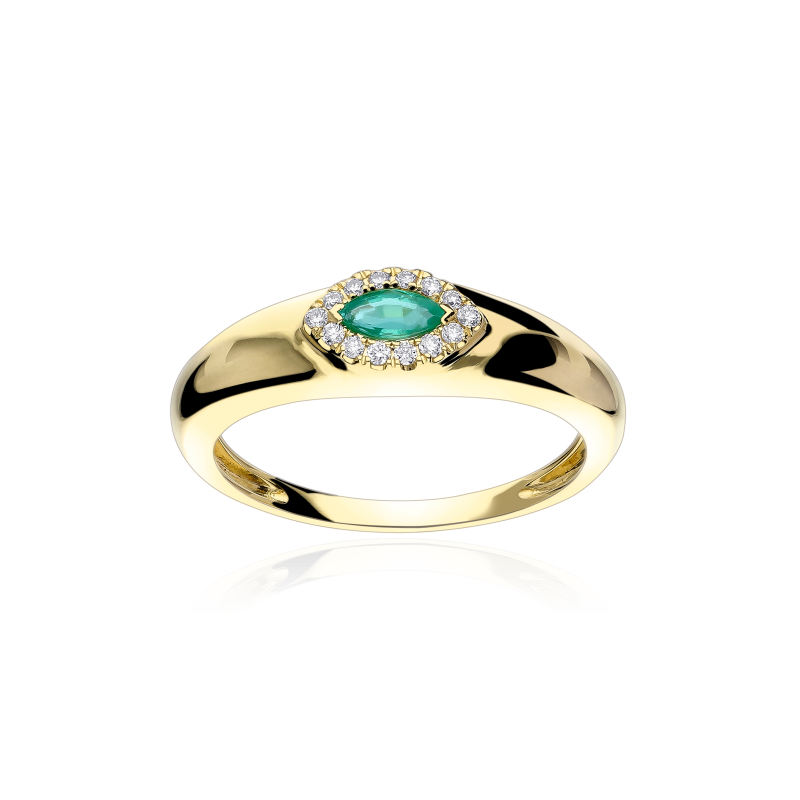 Anillo Oro 18k, esmeralda y diamantes 0.08cts "Shaira"