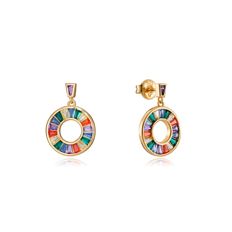 Pendientes Viceroy Elegant plata con baño de oro y circonitas de colores 15115E000-39