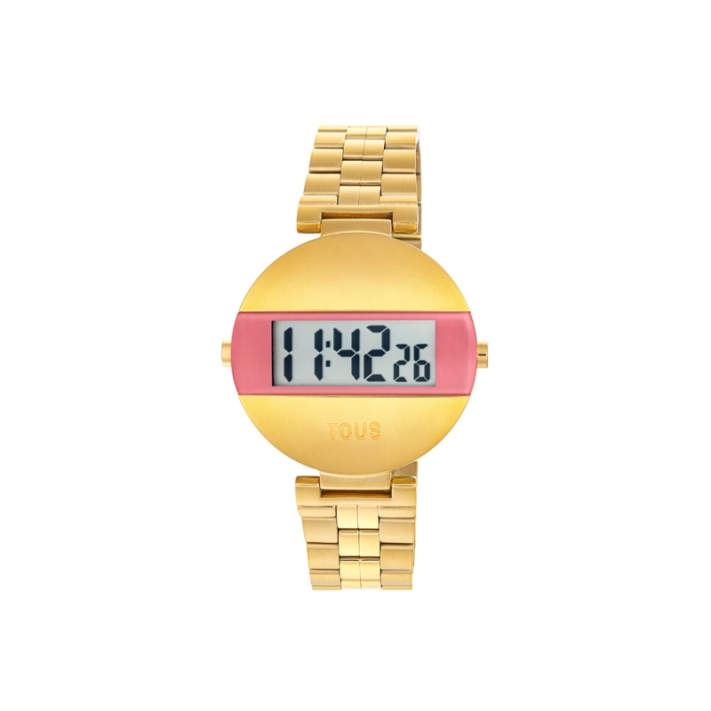 Reloj Tous digital con brazalete de acero IPG dorado y color rosa MARS 300358031