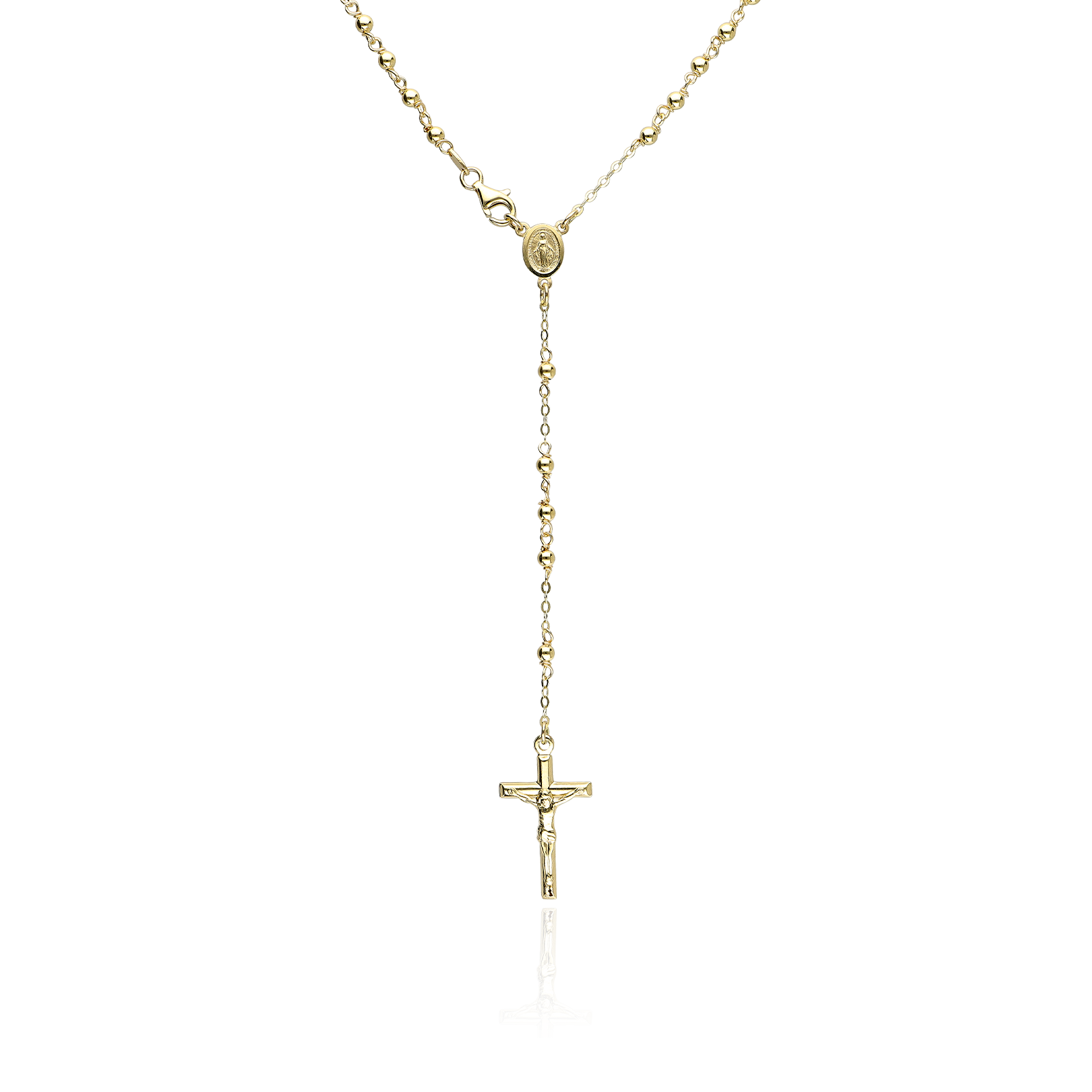 Collar Rosario Chapa De Oro 18K Cruz Virgen 60cm SH6