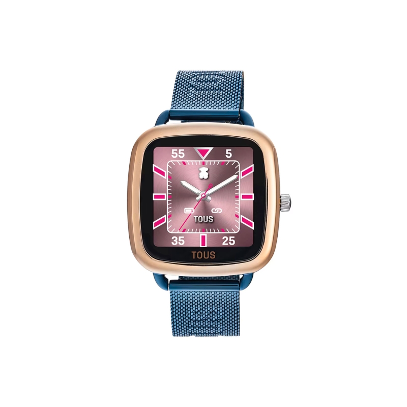 Reloj digital D-Bear Teen de acero IP rosado con correa de silicona negra