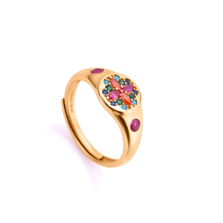 Anillo Viceroy plata de ley con baño de oro tipo sello con circonitas multicolor 13093A015-39