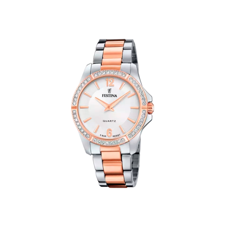 Reloj Festina mujer Mademoiselle esfera plateada  y correa bicolor F20595/1