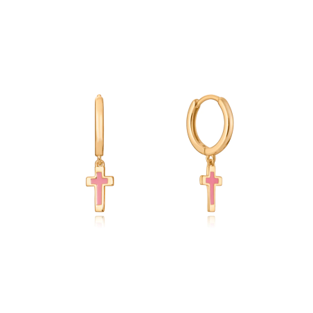 Pendientes Viceroy Sweet de plata bañados en oro con cruz de esmalte rosa 13116E100-17