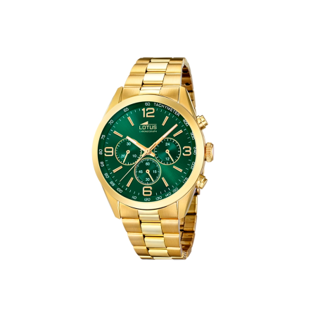 Reloj Lotus hombre Minimalist esfera verde y correa dorada 18153/B