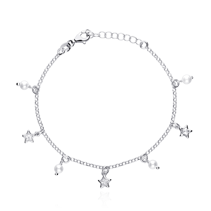 Pulsera plata primera ley perlas y circonitas "Mia"