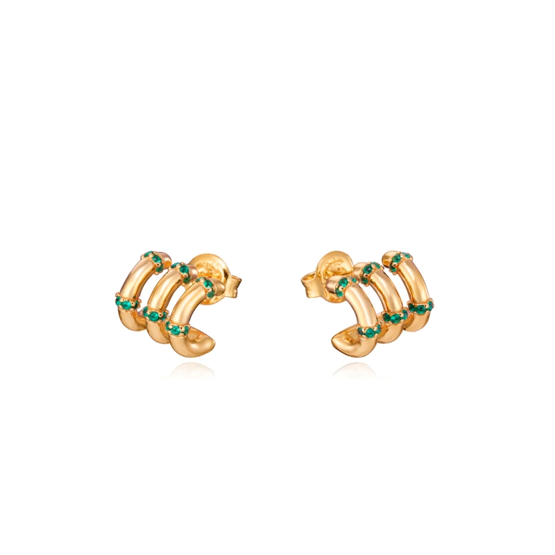 Pendientes Viceroy de plata de ley bañado en oro de multiples aros con circonitas verdes 13131E100-32