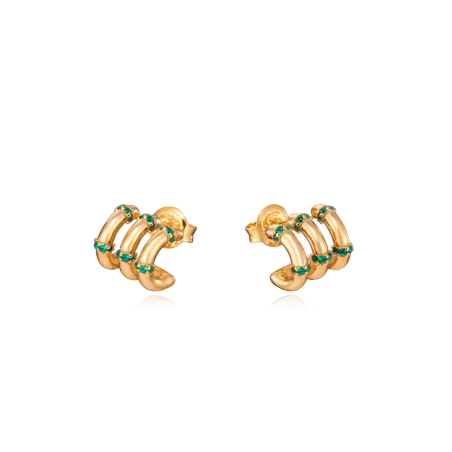 Pendientes Viceroy de plata de ley bañado en oro de multiples aros con circonitas verdes 13131E100-32
