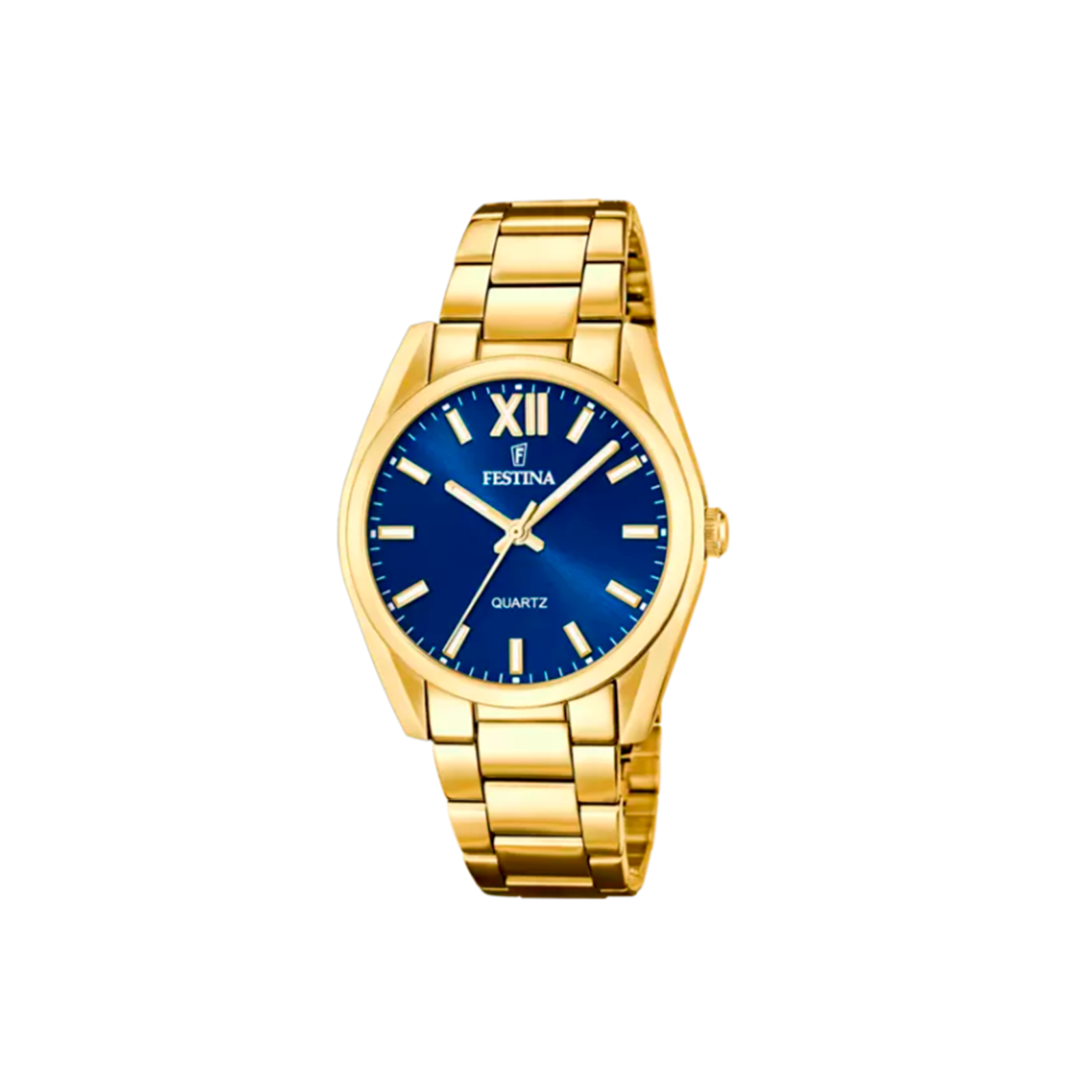 Reloj Hombre Acero Ip Dorado Festina Cronógrafo Esfera Azul.