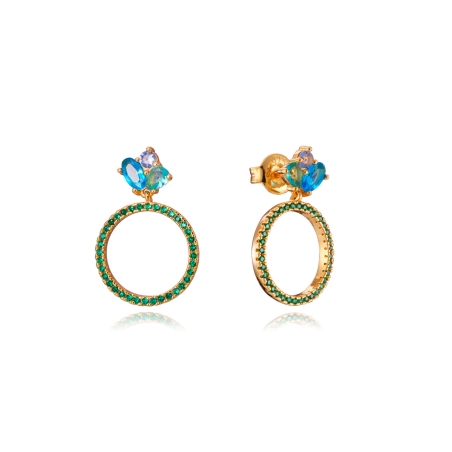 Pendientes Viceroy Elegant de plata de ley bañados en oro con circonitas azules y verdes 13143E000-33