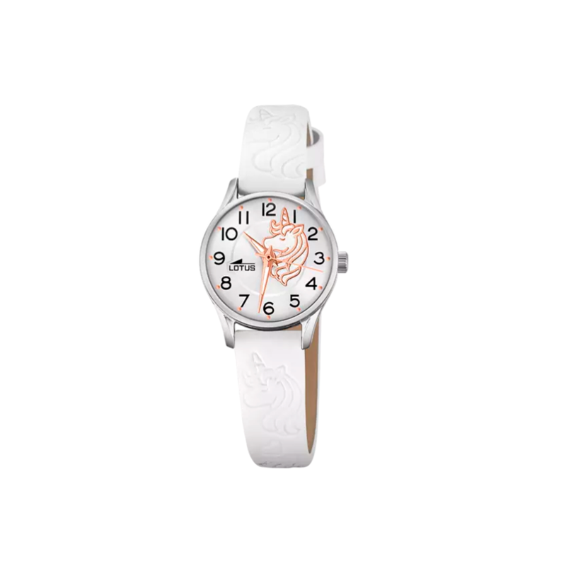 Reloj Lotus infantil Junior esfera plateada con unicornio y correa cuero 18573/F
