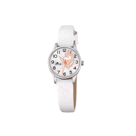 Reloj Lotus infantil Junior esfera plateada con unicornio y correa cuero 18573/F
