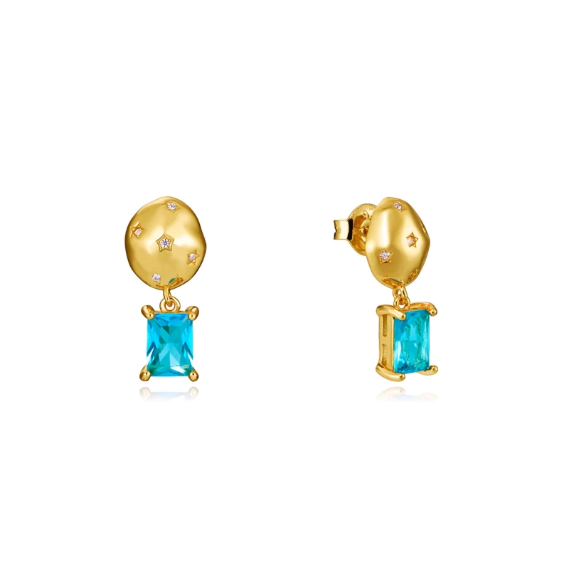 Pendientes Viceroy plata de ley con baño de oro circonitas blancas y colgante de cristal azul 13169E100-53