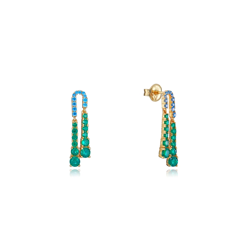 Pendientes Viceroy plata de ley con baño de oro doble tira de circonitas verdes y azules 13170E100-30