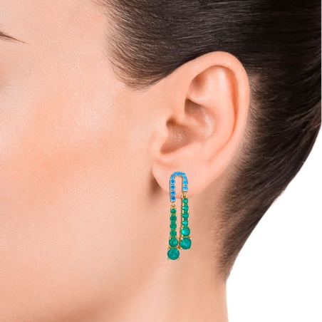 Pendientes Viceroy plata de ley con baño de oro doble tira de circonitas verdes y azules 13170E100-30