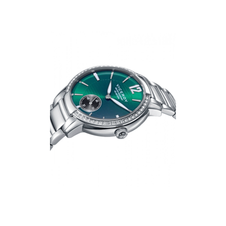 Reloj Viceroy mujer esfera verde con circonitas y correa plateada 401204-65