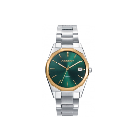 Reloj Viceroy hombre Dress esfera verde y dorada con correa plateada 42449-67