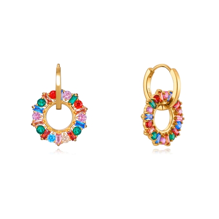 Pendientes Viceroy plata de ley con baño de oro criolla con aro colgante con circonitas de colores 13174E100-39