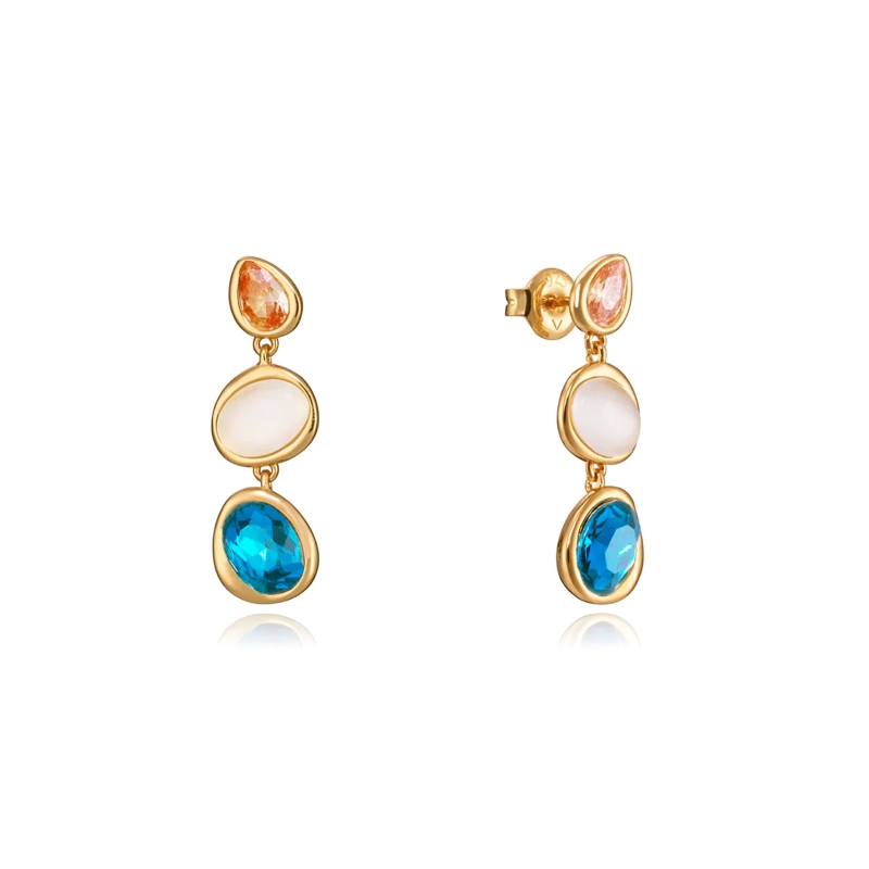 Pendientes Viceroy plata de ley con baño de oro colgantes con circonita azul champagne y ojo de gato en blanco 13175E100-59