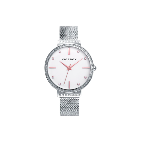 Reloj Viceroy mujer Chic tres agujas blanco y rosa y malla milanesa 471312-07