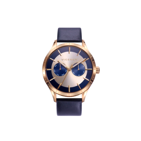 Reloj Viceroy hombre Beat multifunción con correa de piel azul y bisel dorado 471323-97