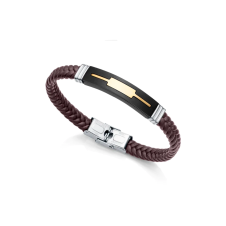 Pulsera Viceroy hombre Magnum acero con motivo en Ip dorado y cuero marrón 1480P01011