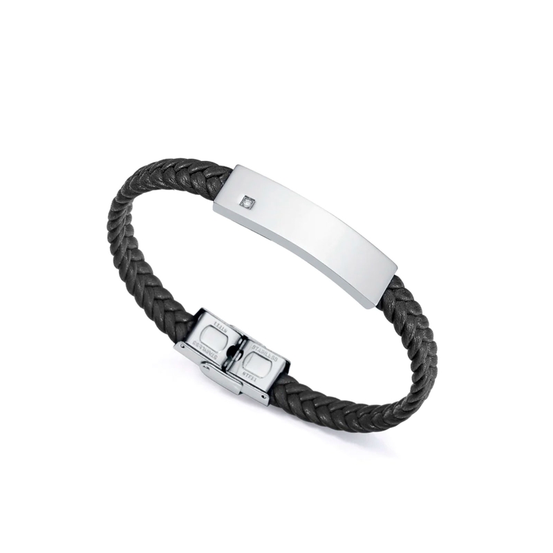 Pulsera Viceroy Hombre Magnum de acero con diamante y piel trenzada negra 6484P01010