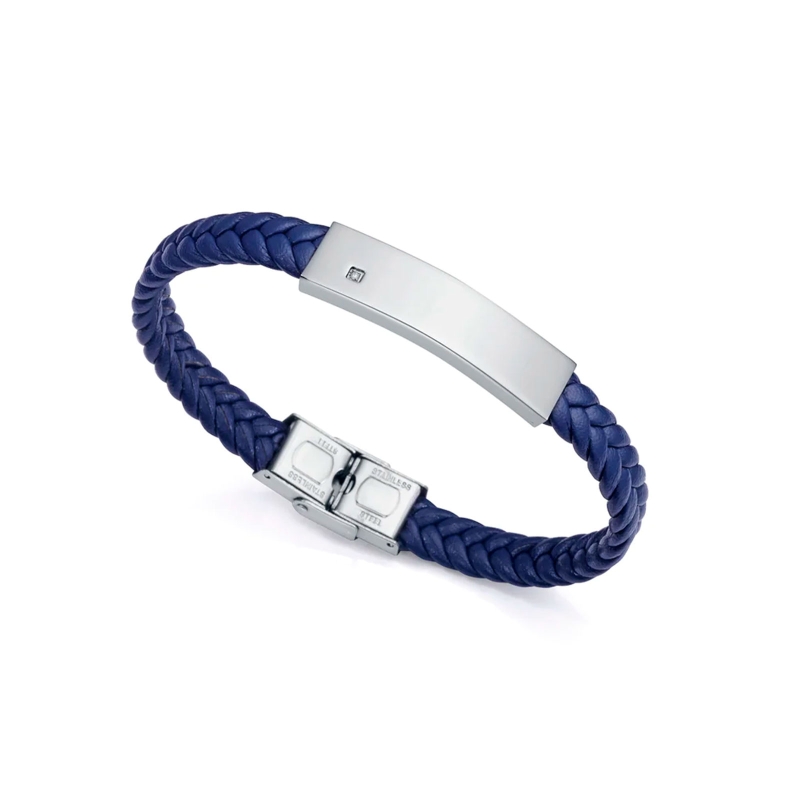 Pulsera Viceroy Hombre Magnum de acero con diamante y piel trenzada azul 6484P01013