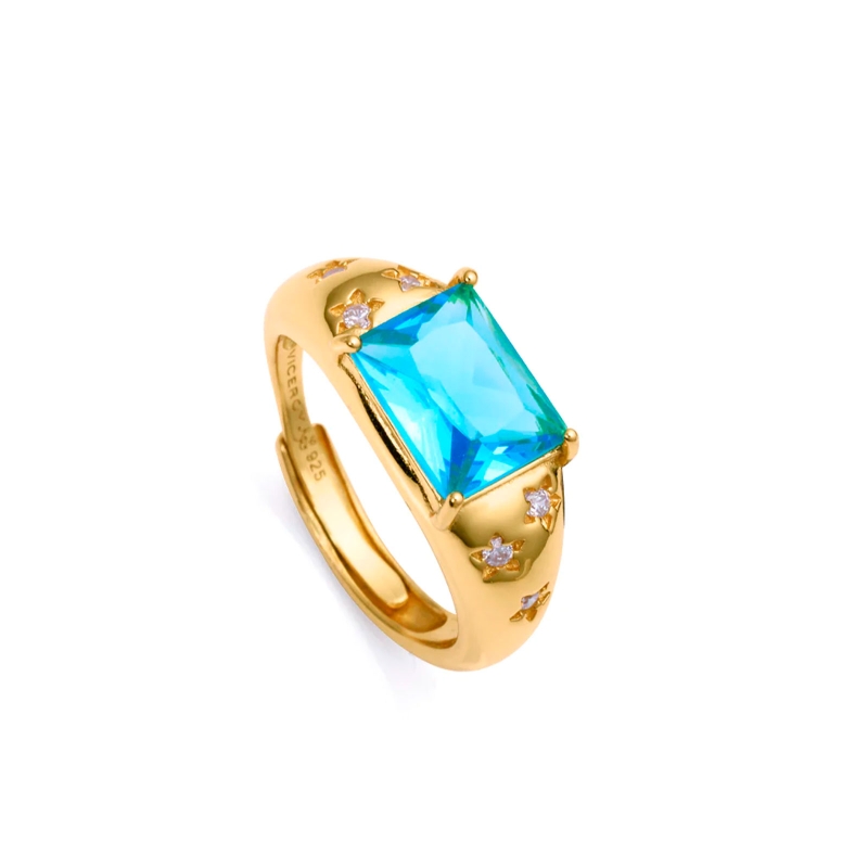 Anillo Viceroy plata de ley con baño de oro cristal azul y circonitas blancas 13169A01