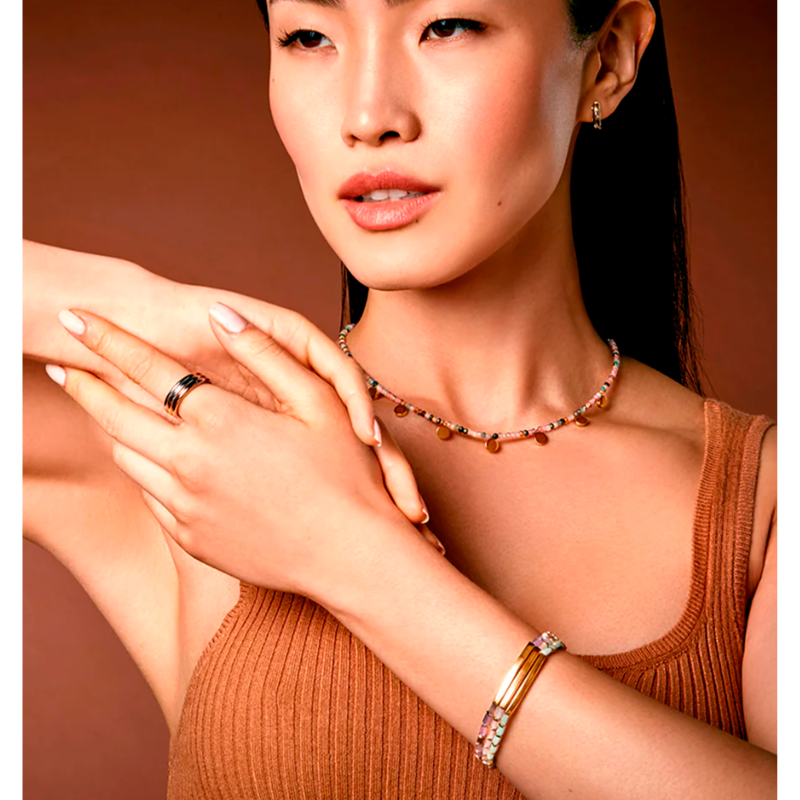Pulsera Chic de acero Ip dorado cerrada con esmalte y circonitas de