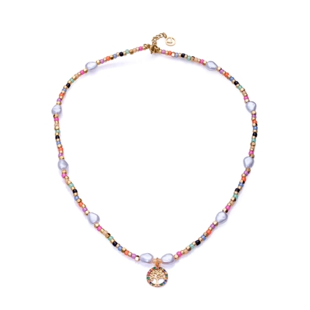Collar Viceroy Kiss de acero Ip dorado con cuentas de cristal y perla sintéticas 14091C01019