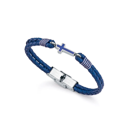 Pulsera Viceroy niño Next acero con cuero trenzado azul y cruz 1488P01013