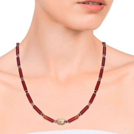 Collar Viceroy Chic de acero en Ip dorado con piedras rojas de cornelina y rodonita 1440C09012