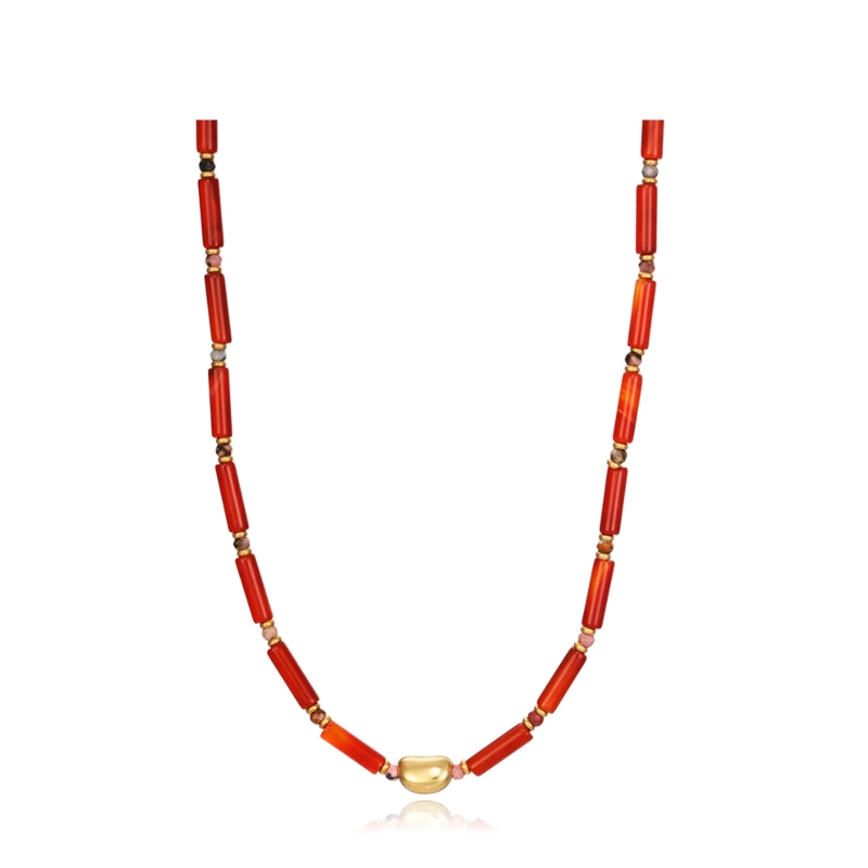 Collar Viceroy Chic de acero en Ip dorado con piedras rojas de cornelina y rodonita 1440C09012