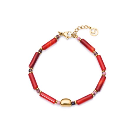 Pulsera Viceroy Chic de acero en Ip dorado con piedras rojas de cornelina y rodonita 1440P09012
