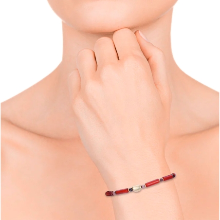 Pulsera Viceroy Chic de acero en Ip dorado con piedras rojas de cornelina y rodonita 1440P09012