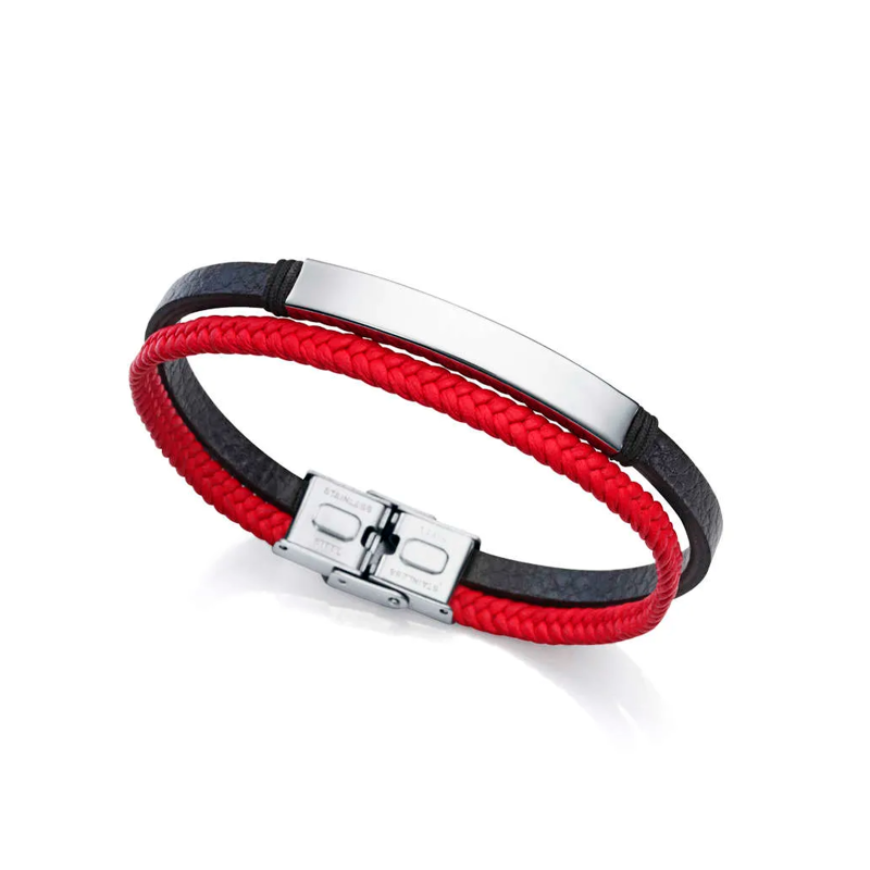 Pulsera Viceroy hombre Beat doble tira de cuero negra y roja 15130P01017