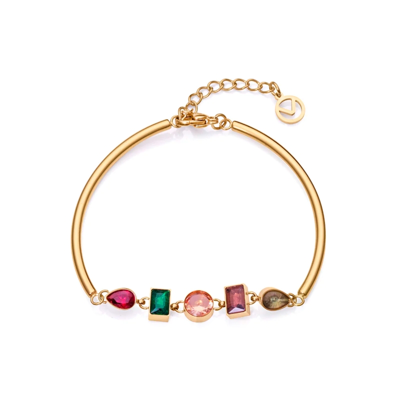 Pulsera Viceroy Chic de acero Ip dorado semi rígida con cristales y circonitas de colores 14027P01012
