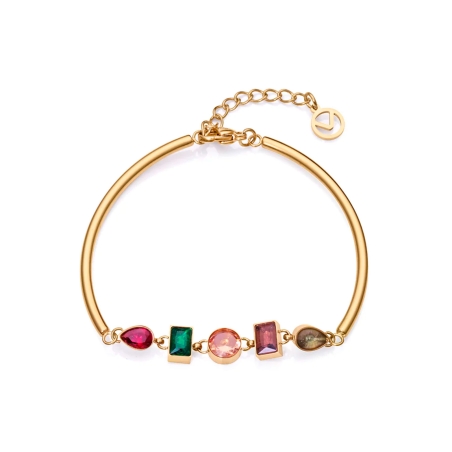 Pulsera Viceroy Chic de acero Ip dorado semi rígida con cristales y circonitas de colores 14027P01012