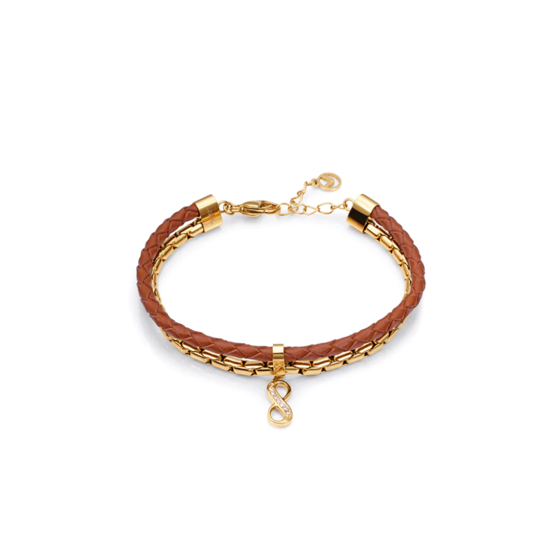 Pulsera Viceroy mujer Chic acero IP dorado cuero marrón e infinito 15143P09011