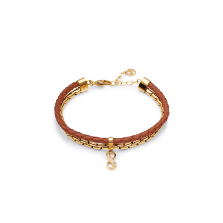 Pulsera Viceroy mujer Chic acero IP dorado cuero marrón e infinito 15143P09011